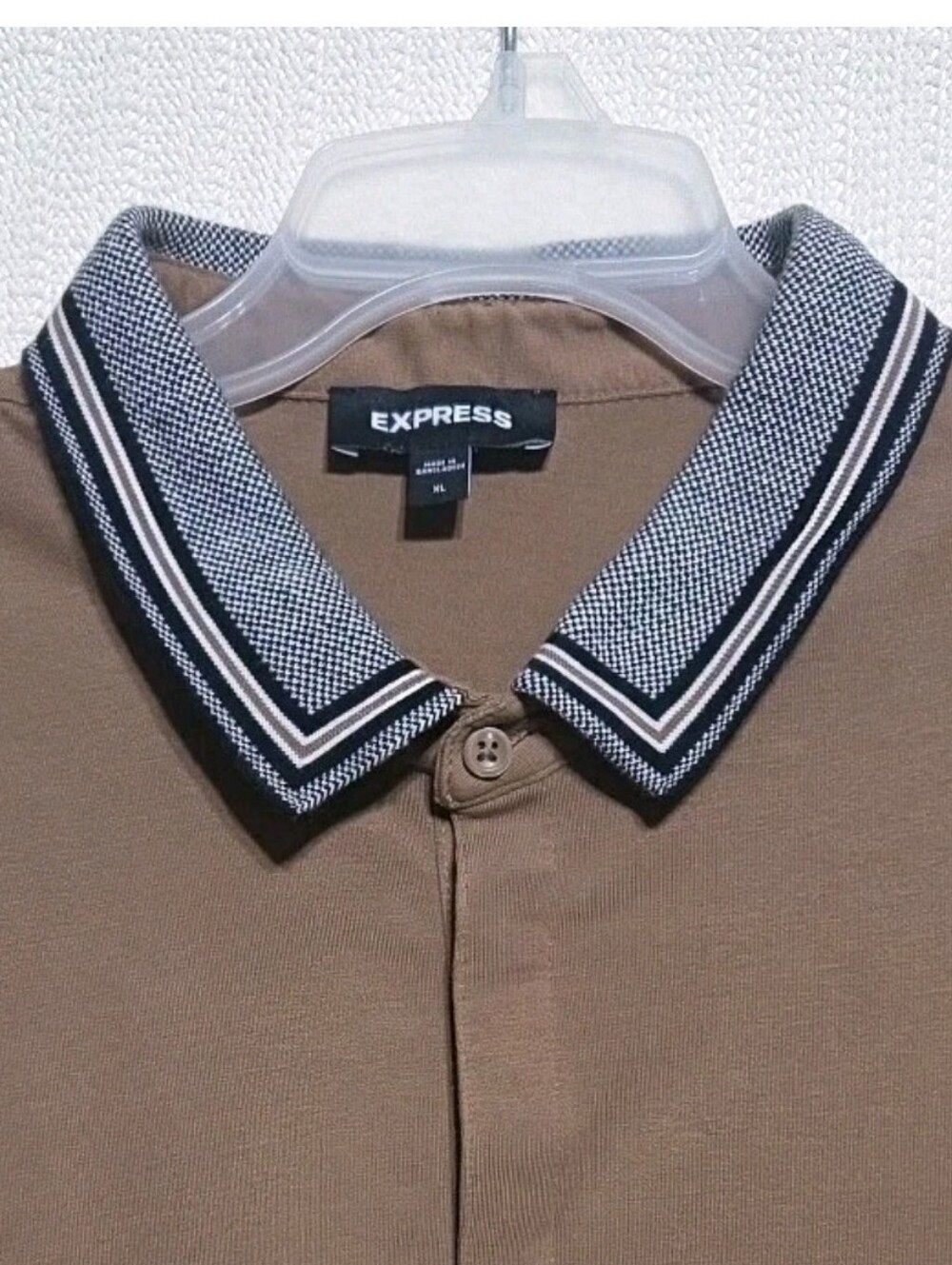 Brown Express Short Sleeve Retro Mod Contrasting Collar Hidden Button Polo